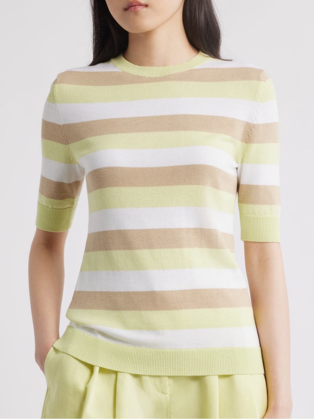 💚 BOSS Short Sleeve Facuba Stripe Cotton Blend Sweater